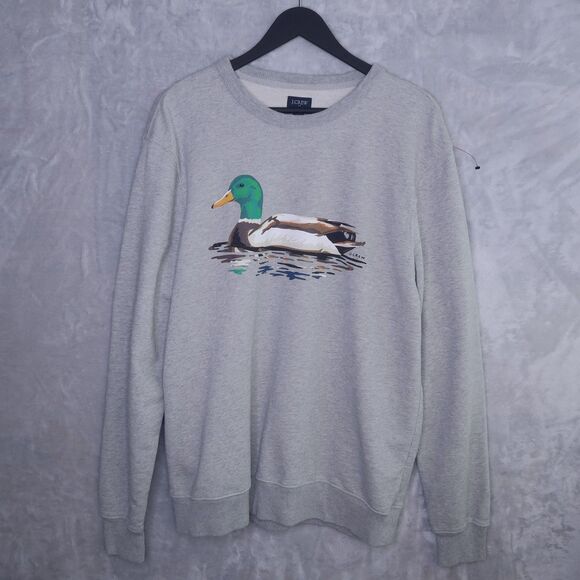 J CREW FACTORY Terry Mallard Duck Sweatshirt Size L Lightweight Heather Gray - Picture 1 of 8
